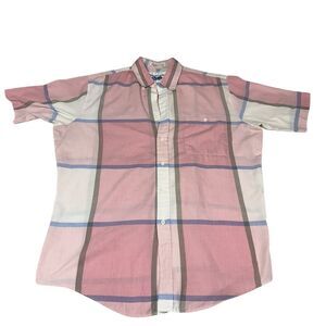 Vintage Chartwell Plaid Button-Up‎ Shirt Men's L Pink Gray Short Sleeve